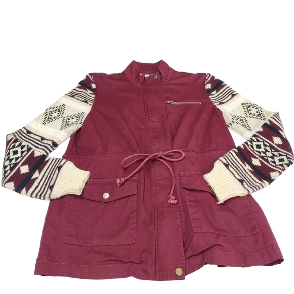 Blu Pepper Women's Burgundy Knit Sleeves Jacket Size S - Picture 3 of 8